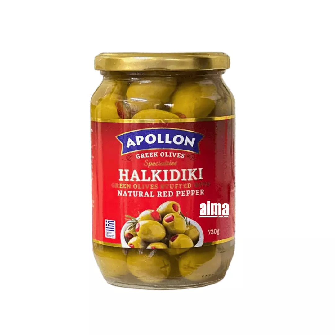 Apollon Halkidiki Biberli Yeşil Zeytin - Kırmızı Biberli Yeşil Zeytin 720gr