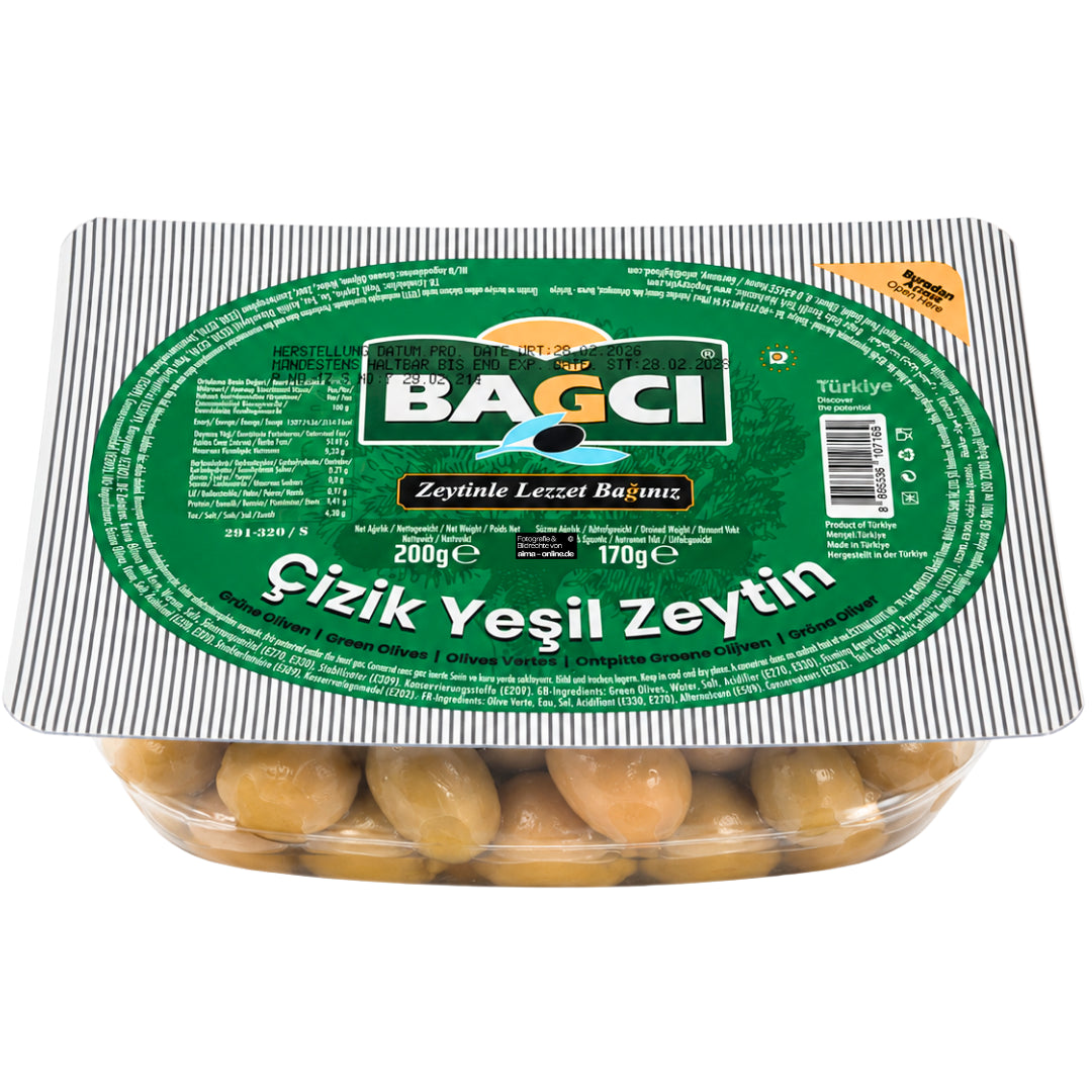 Bagci - Grüne Oliven angeschnitten, Cizik yesil Zeytin 200 g