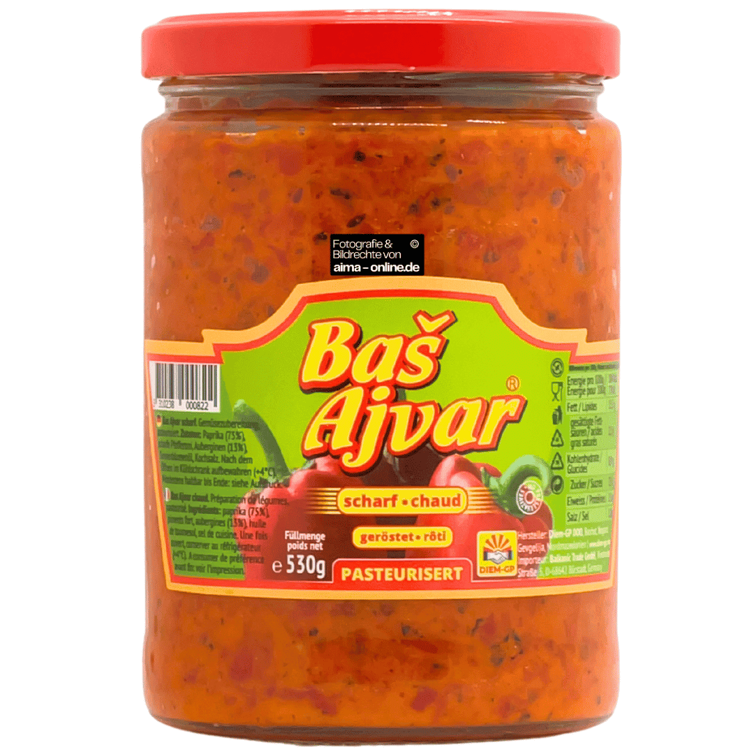 Bas Ajvar - Auberginenpaste, Ajvar in Scharf 530g