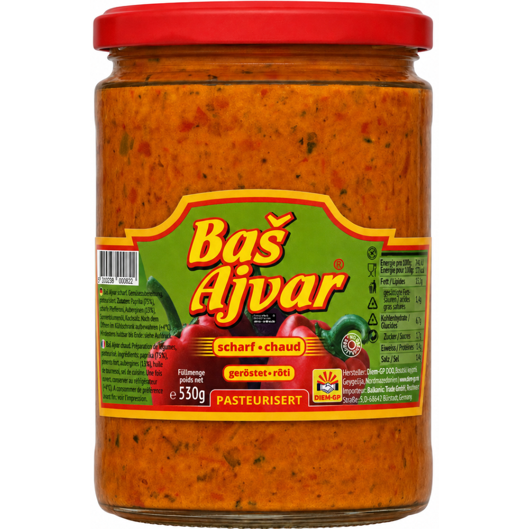 Bas Ajvar - Auberginenpaste, Ajvar in Scharf 530g