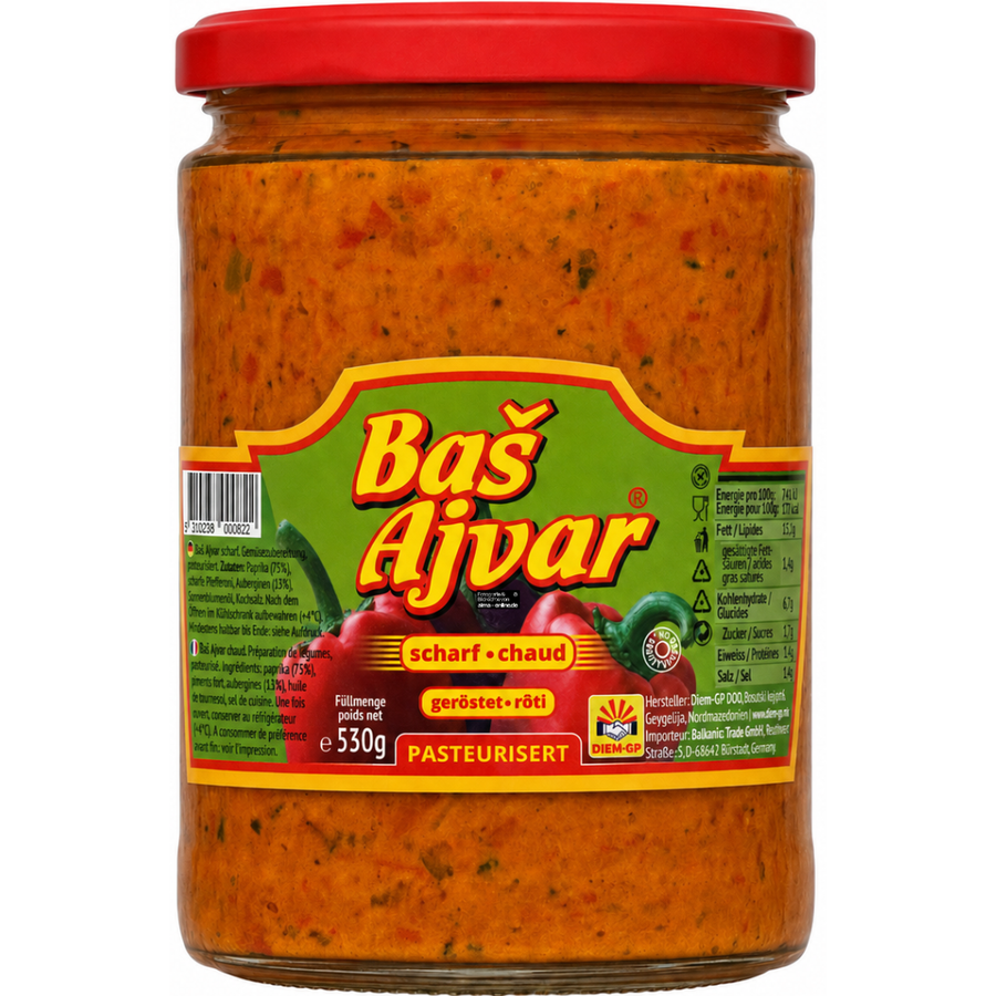 Bas Ajvar - Auberginenpaste, Ajvar in Scharf 530g