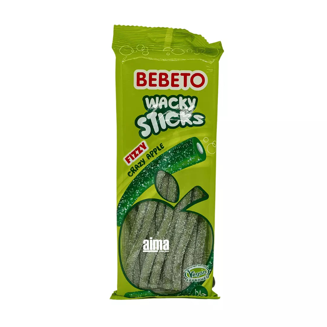 Bebeto Wacky Sticks Fizzy Crazy Apple - Saure Fruchtgummis mit Apfelgeschmack 180g