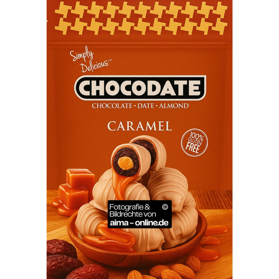 Dubai Chocodate - Datteln mit Karamell und Mandeln in weißer Schokolade 90g