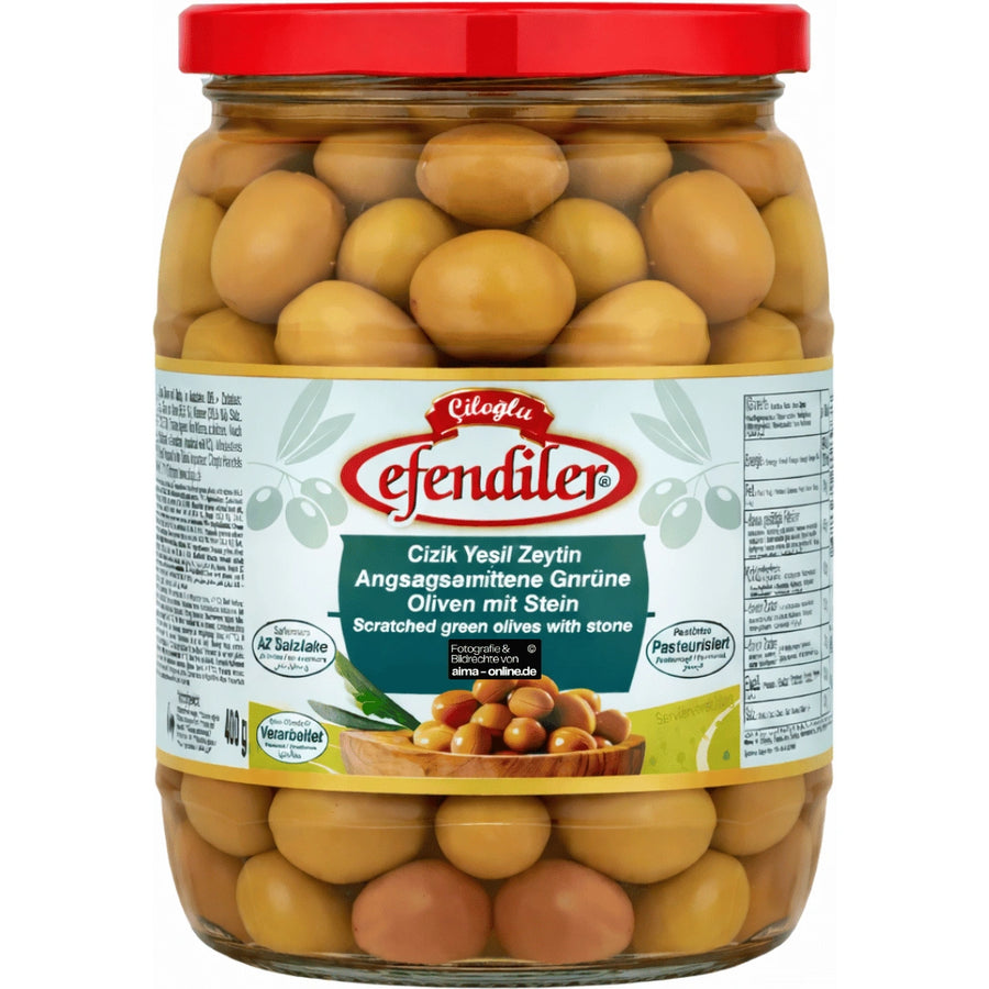 Çiloğlu - Çizik Yeşil Zeytin, Angeschnittene Grüne Oliven mit Stein 680g