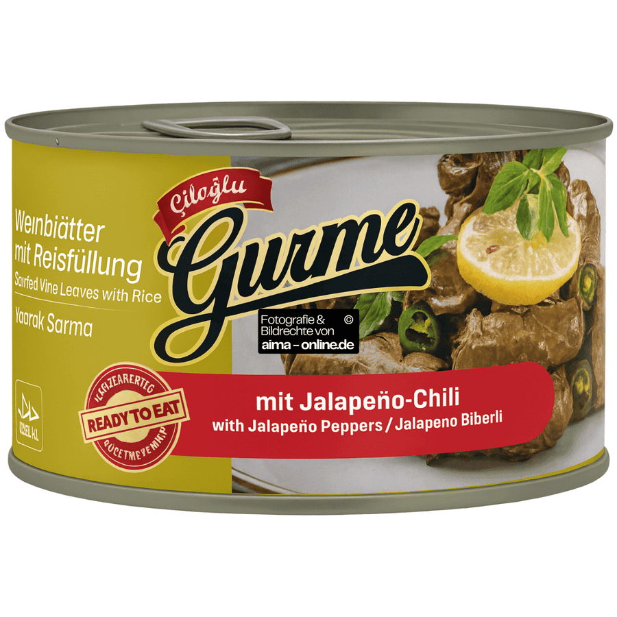 Ciloglu - Gurme Weinblätter mit Reisfüllung mit Jalapeno-Chili, Yaprak Sarmasi Jalapeno Biberli 400g