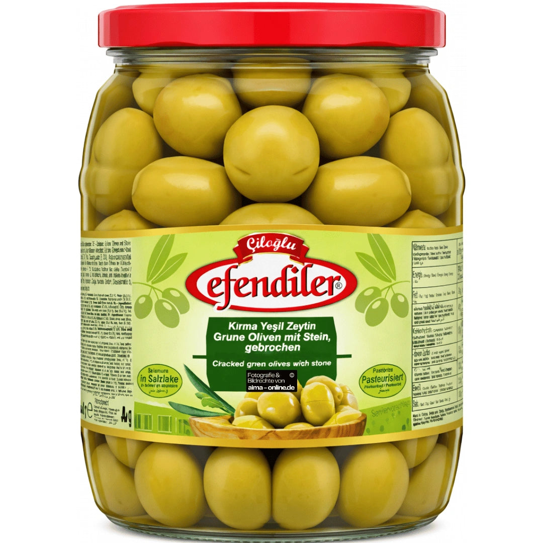 Çiloğlu - Kırma Yeşil Zeytin, Grüne Oliven mit Stein, gebrochen 680g