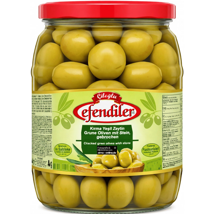 Çiloğlu - Kırma Yeşil Zeytin, Grüne Oliven mit Stein, gebrochen 680g