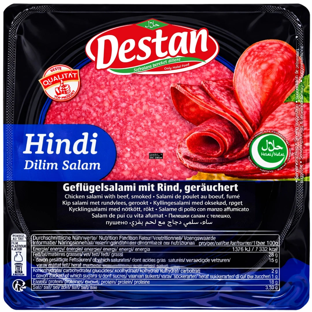 Destan - Geflügelsalami mit Rind, geräuchert / Hindi Dilim Salam 150g