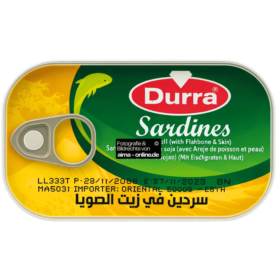 Durra - Sardinen in Sojaöl (Mit Fischgräten & Haut) 125g
