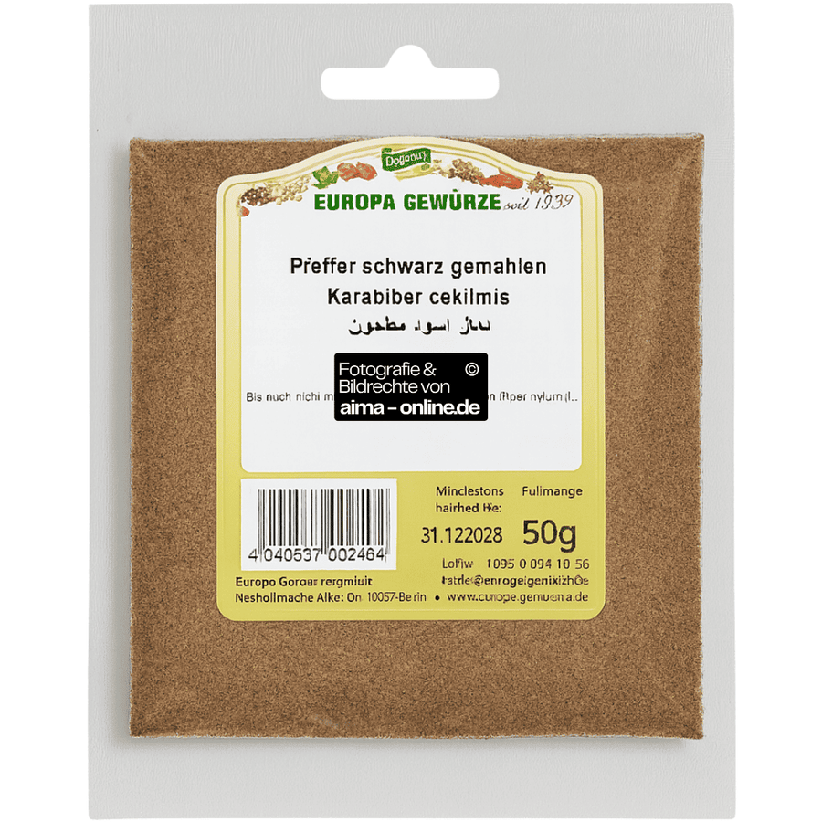 Europa Gewürze - Pfeffer Schwarz Gemahlen, Karabiber Cekilmis 50g
