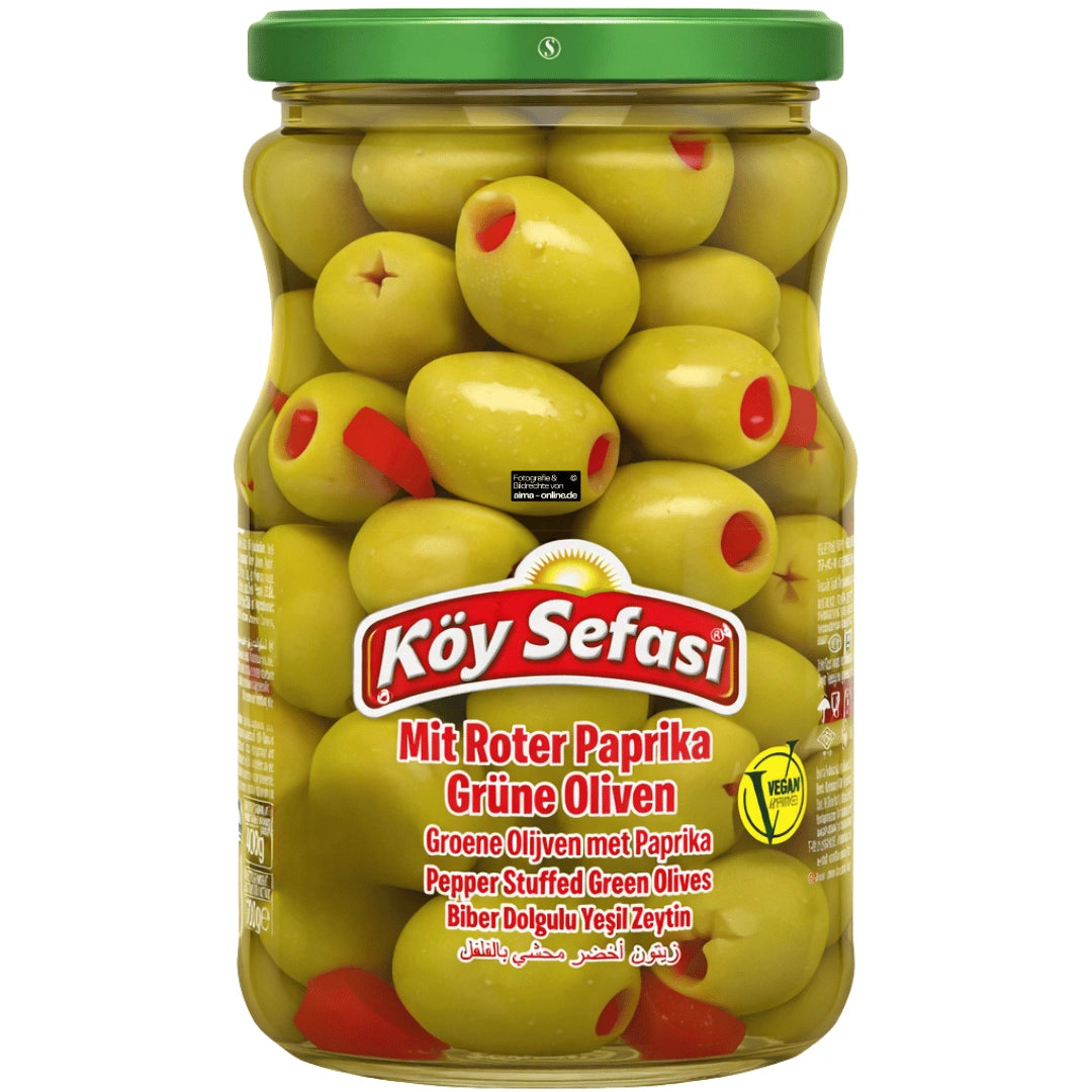 Köy Sefası - Biber Dolgulu Yeşil Zeytin, Mit Roter Paprika Grüne Oliven 700g
