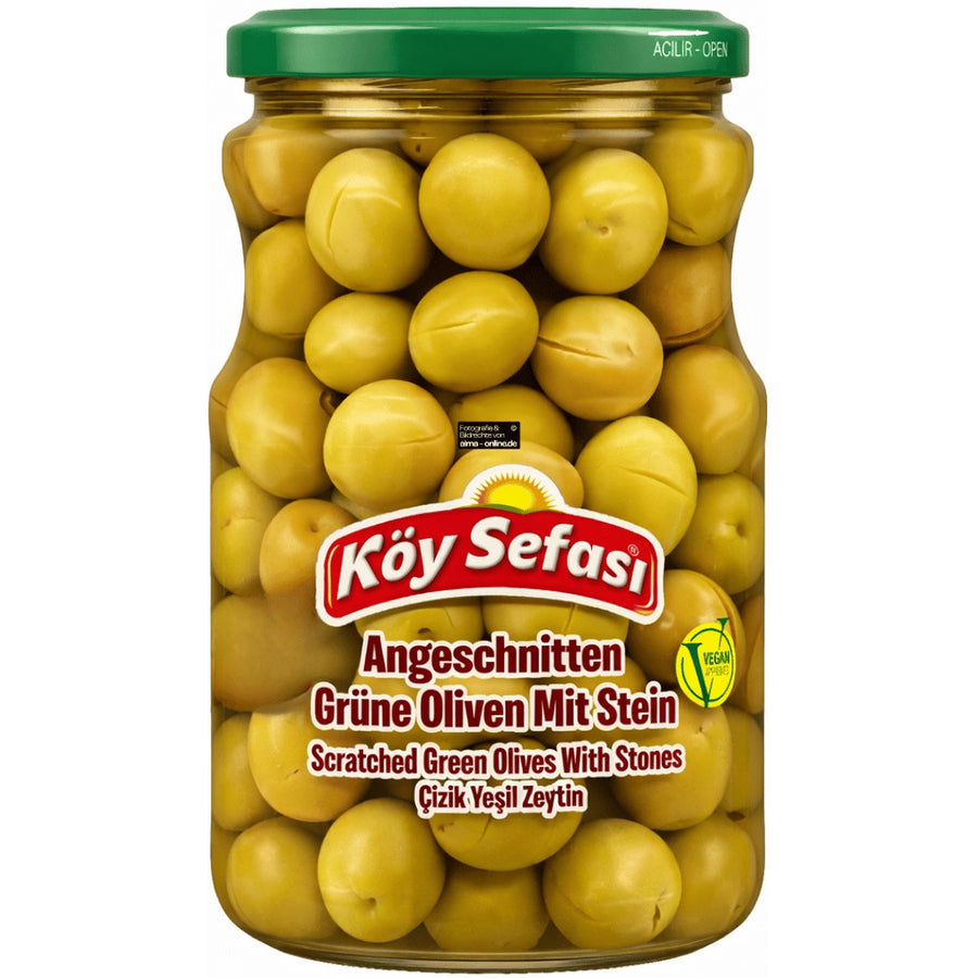 Köy Sefası – Çizik Yeşil Zeytin, Angeschnittene grüne Oliven mit Stein 700g