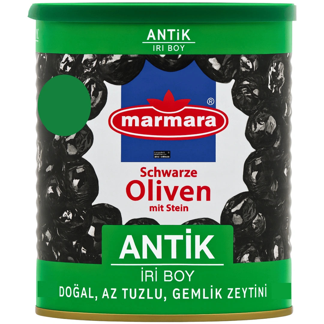 Marmara - Antik Iri Boy Gemlik Zeytini, Schwarze Oliven mit Stein 800g