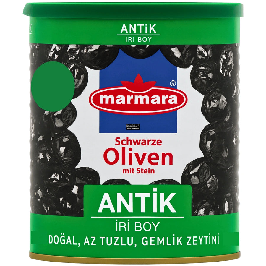 Marmara - Antik Iri Boy Gemlik Zeytini, Schwarze Oliven mit Stein 800g