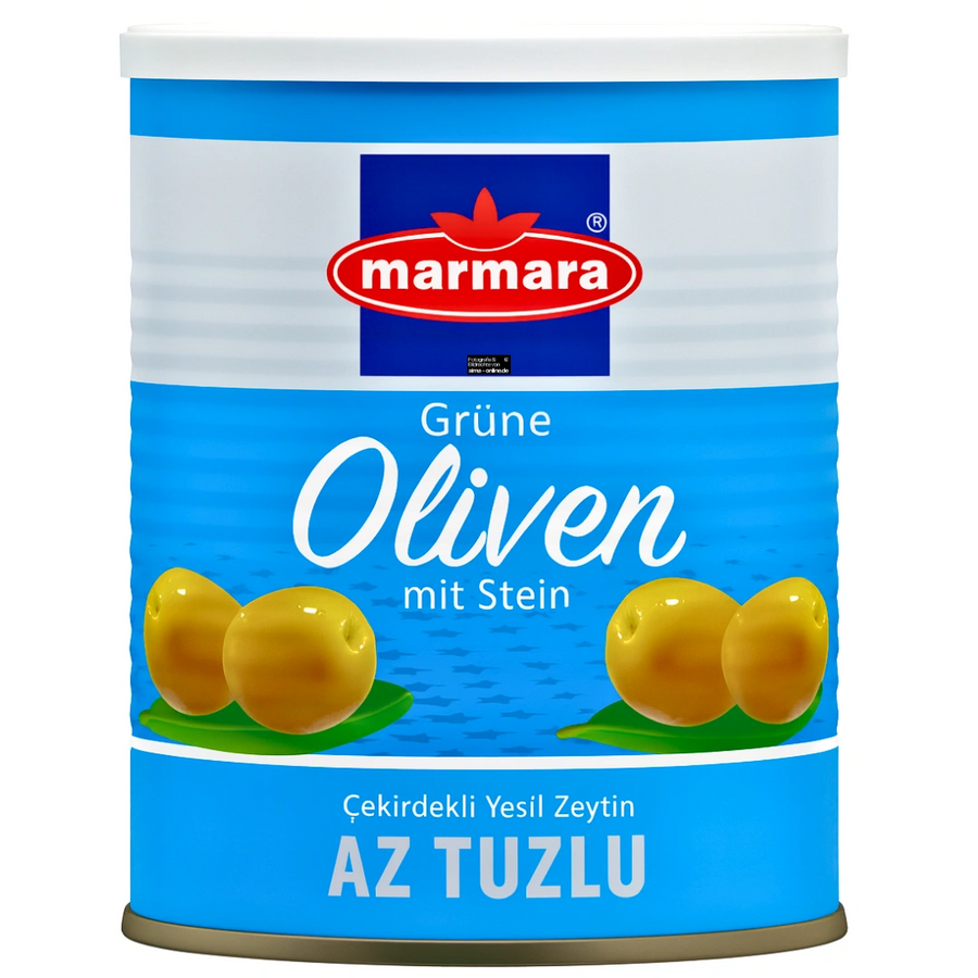 Marmara - Az Tuzlu Yesil Zeytin, Grüne Oliven mit Stein 800g