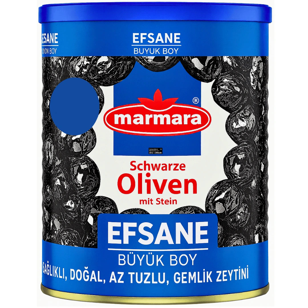Marmara - Efsane Buyuk Boy Gemlik Zeytini, Schwarze Oliven mit Stein 800g