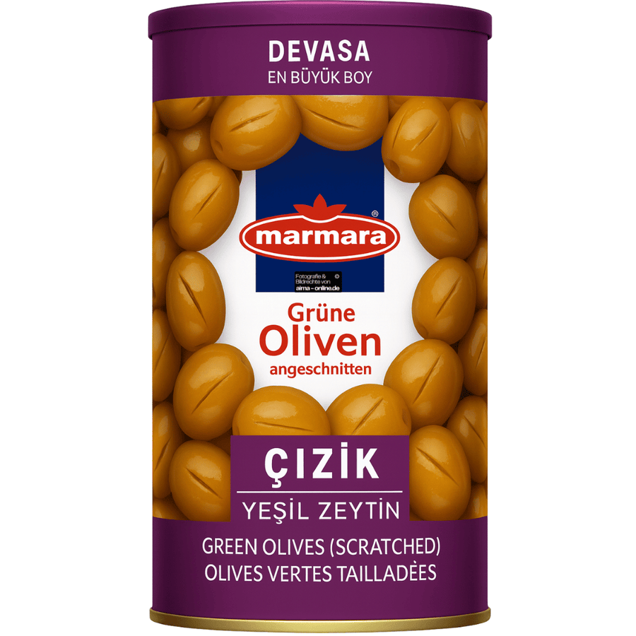 Marmara - Grüne Oliven angeschnitten, Çizik Devasa En Büyük Boy Yeşil Zeytin 1250g