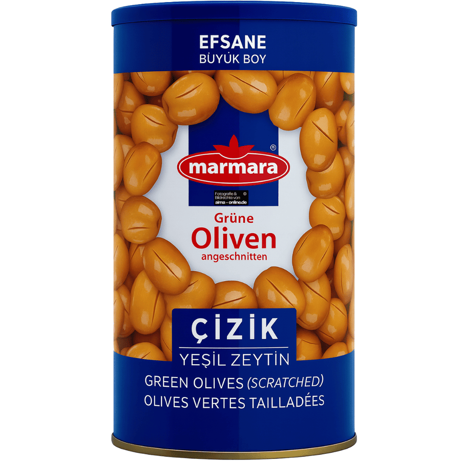 Marmara - Cizik Yesil Zeytin Efsane Buyuk Boy, Grüne Oliven angeschnitten 1250g
