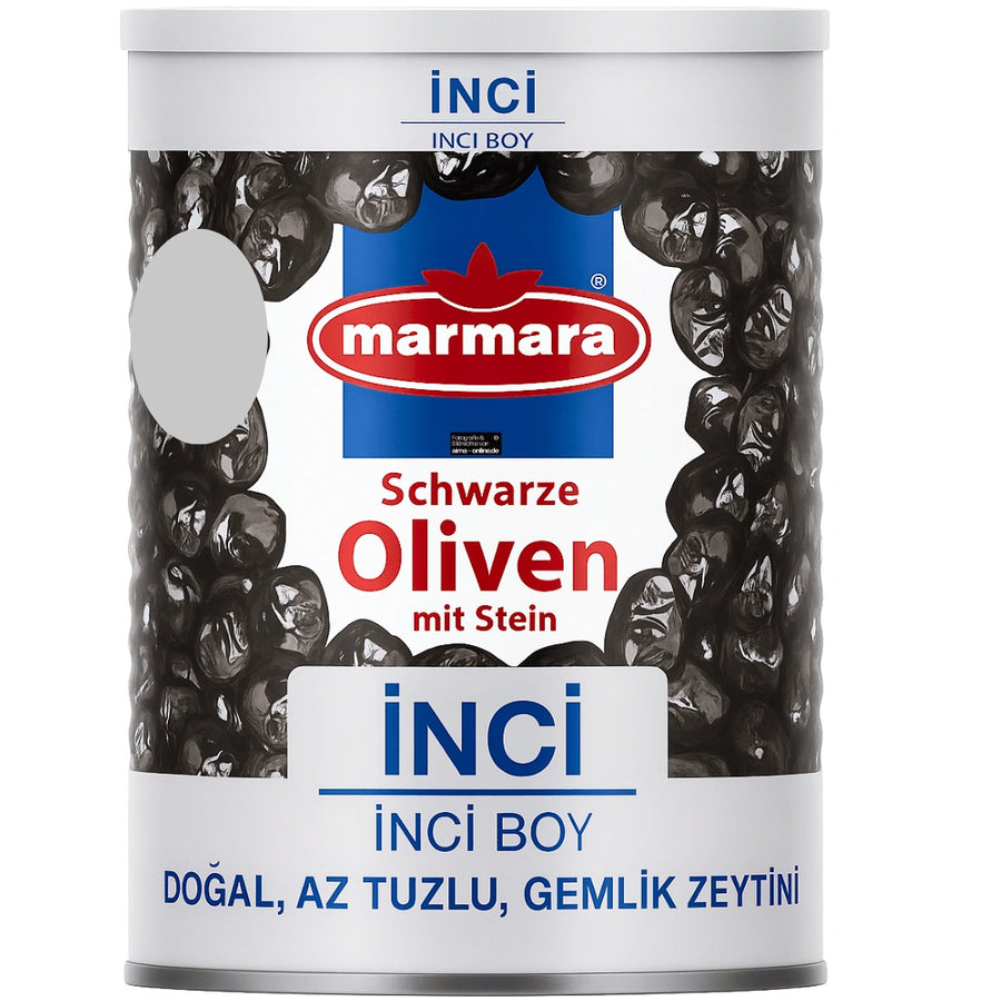 Marmara - Inci Boy Siyah Zeytin, Schwarze Oliven mit Stein 800g
