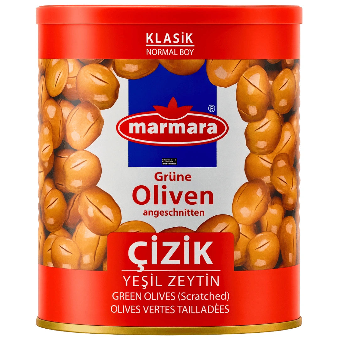 Marmara - Klasik Yesil Zeytin, Grüne Oliven angeschnitten 800g