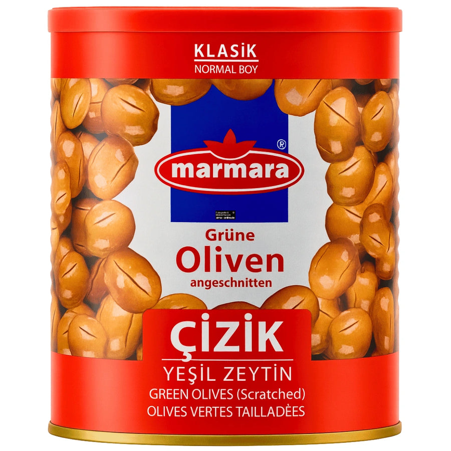 Marmara - Klasik Yesil Zeytin, Grüne Oliven angeschnitten 800g