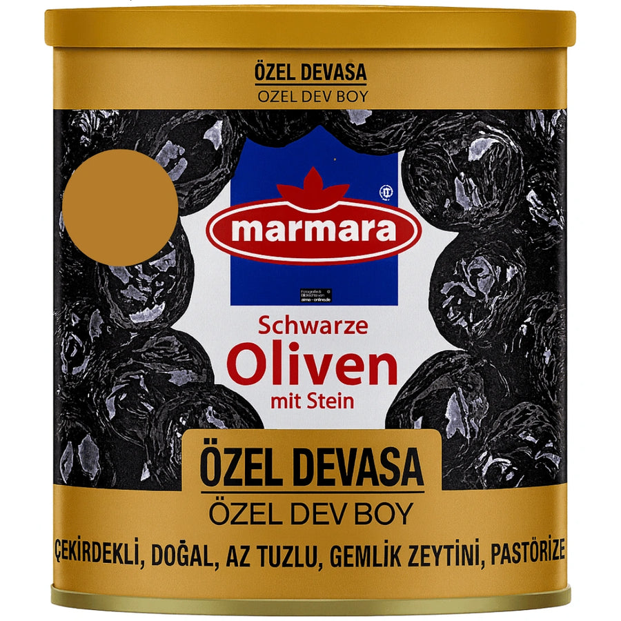 Marmara - Ozel Devasa Siyah Zeytin, Schwarze Oliven mit Stein 800g