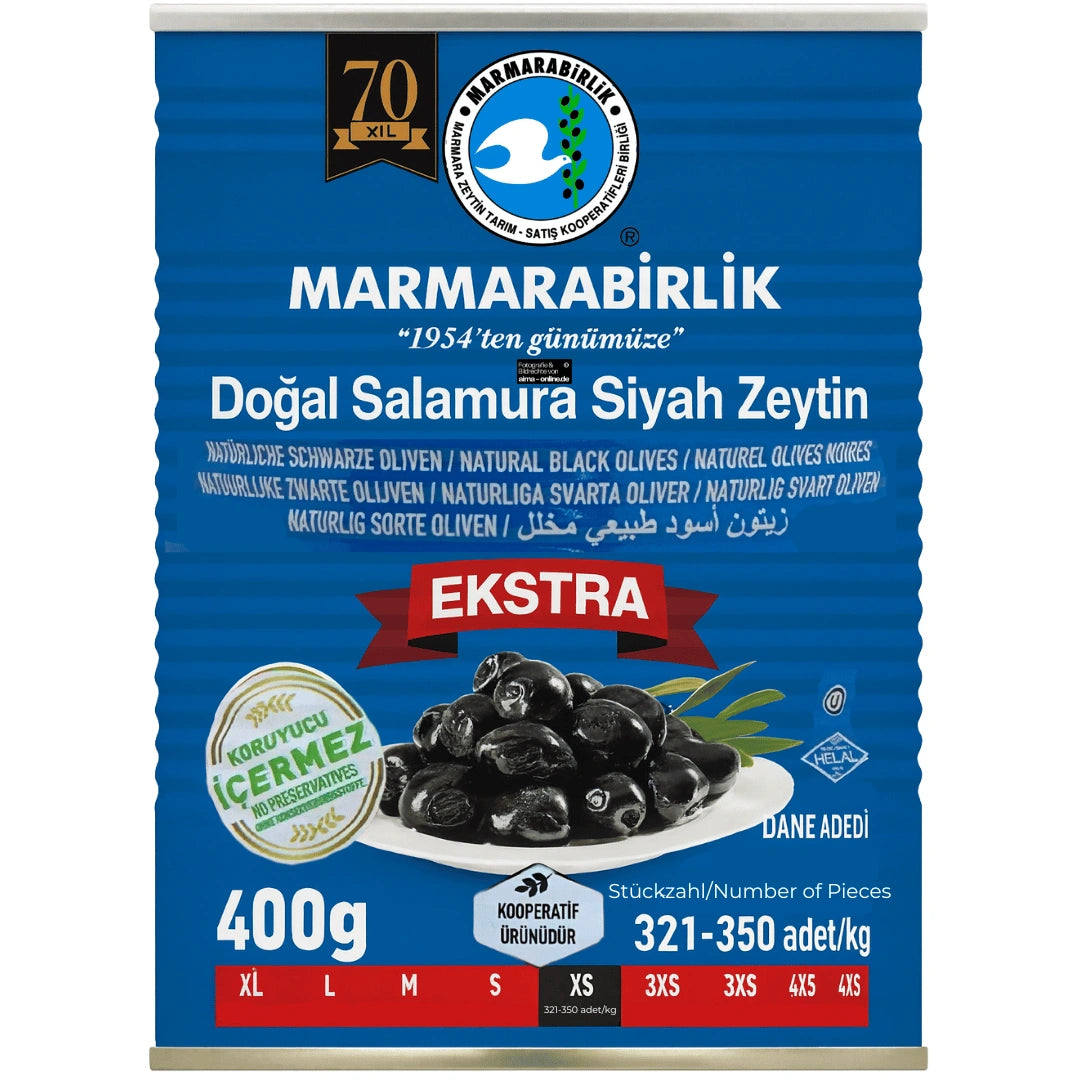 Marmarabirlik - Ekstra Dogal Salamura Siyah Zeytin, Natürliche Schwarze Oliven 800g