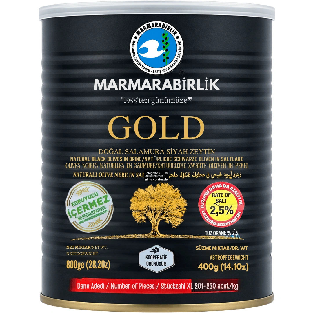 Marmarabirlik - Gold Salamura Siyah Zeytin, Schwarze Oliven in  Salzlake 800g