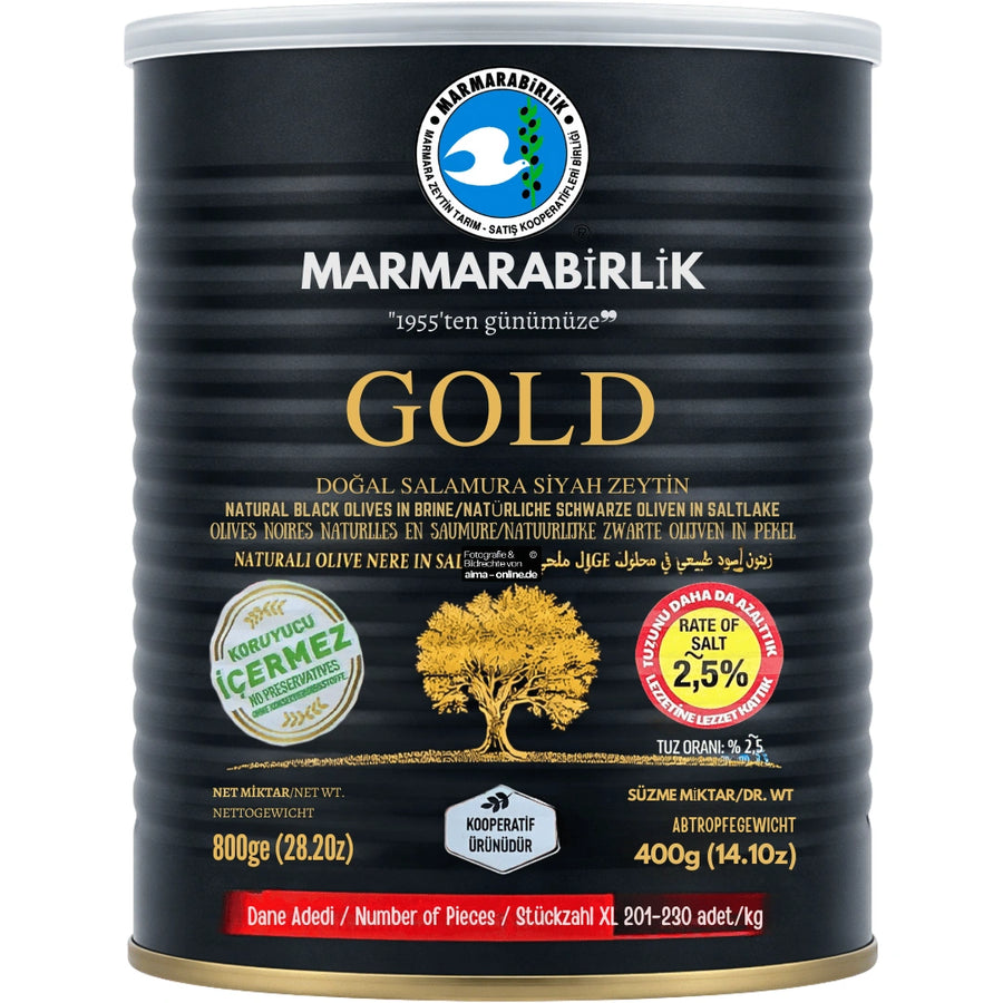 Marmarabirlik - Gold Salamura Siyah Zeytin, Schwarze Oliven in  Salzlake 800g
