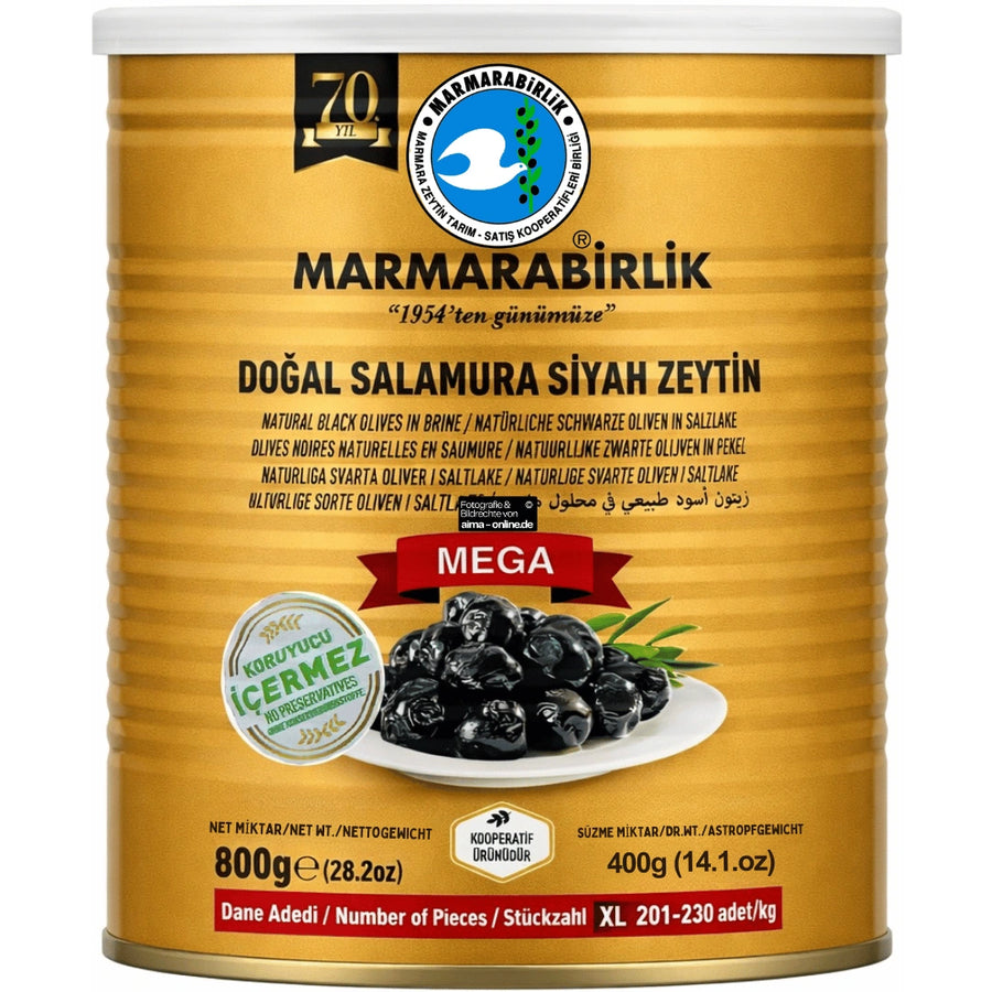 Marmarabirlik - Mega Salamura Siyah Zeytin, Schwarze Oliven in  Salzlake 800g