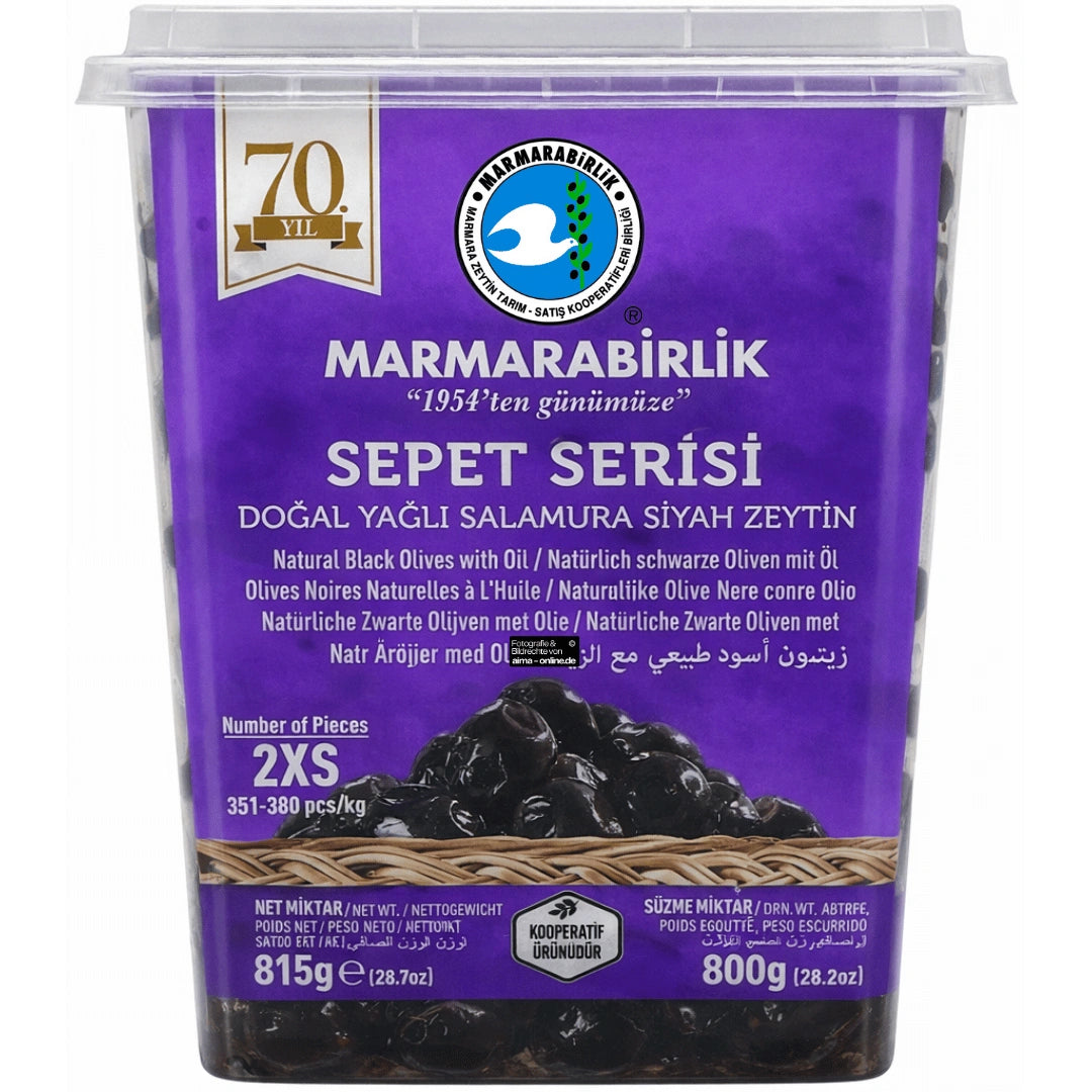 Marmarabirlik – Kuru Sele Yağlı Salamura Siyah Zeytin, schwarze Oliven mit öl 815g (Mor / Violett)