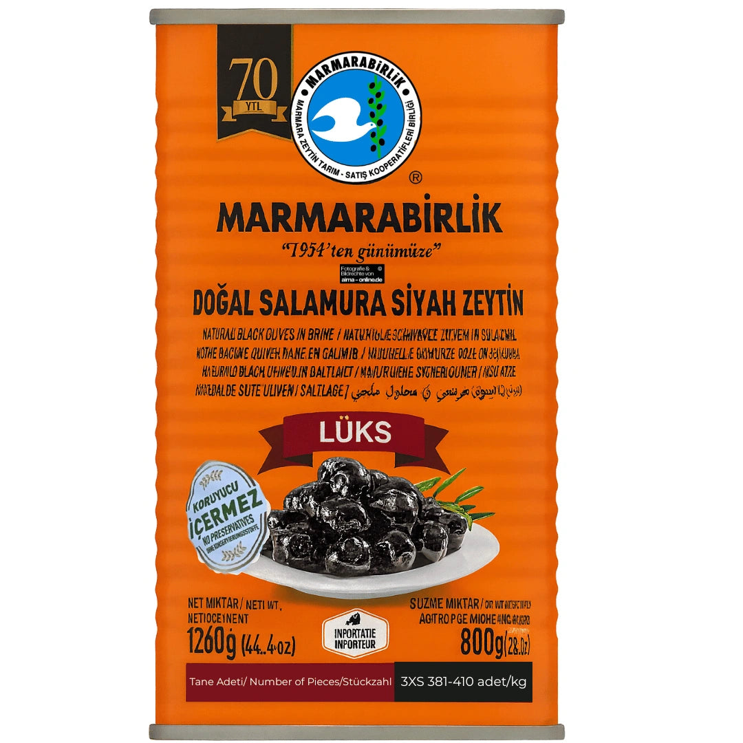Marmarabirlik - Lüks Natürliche Schwarze Oliven in  Salzlake, Dogal Salamura Siyah Zeytin 1260g