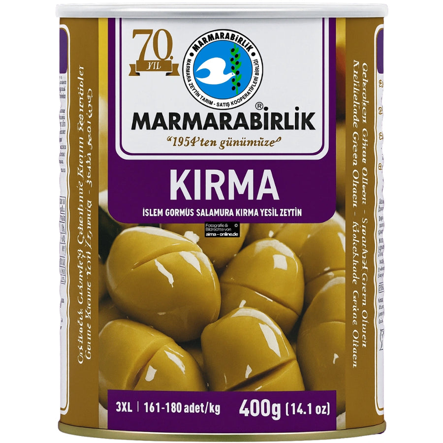 Marmarabirlik - Salamura Kırma Yeşil Zeytin, Geschlagene Grüne Oliven 800g