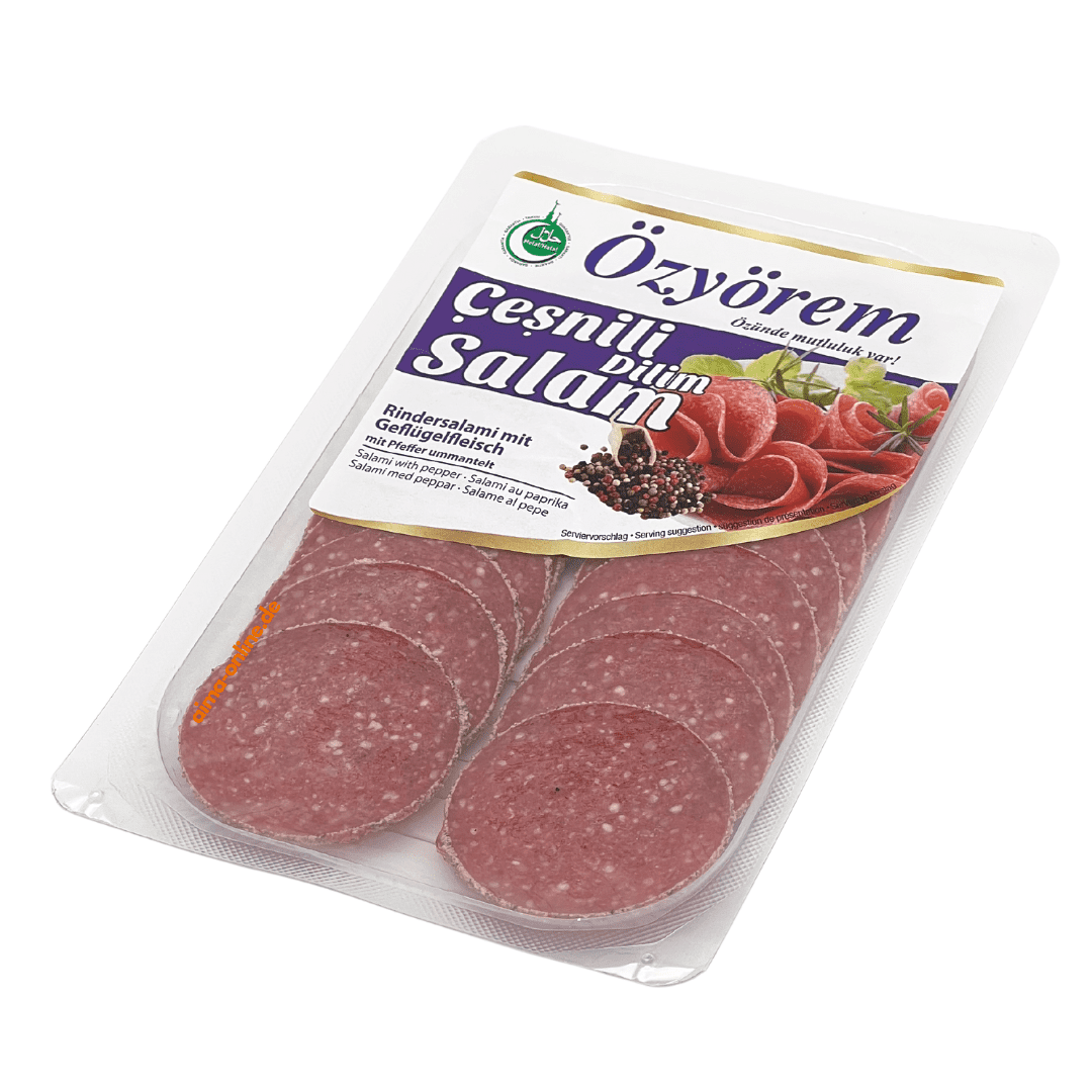 Özyörem Rindersalami mit Geflügelfleisch mit Pfeffer ummantelt 80g