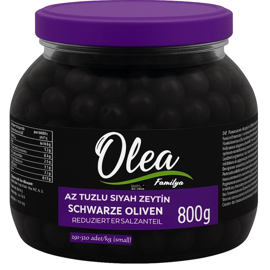 Olea Familya - Az Tuzlu Siyah Zeytin, Schwarze Oliven 800g