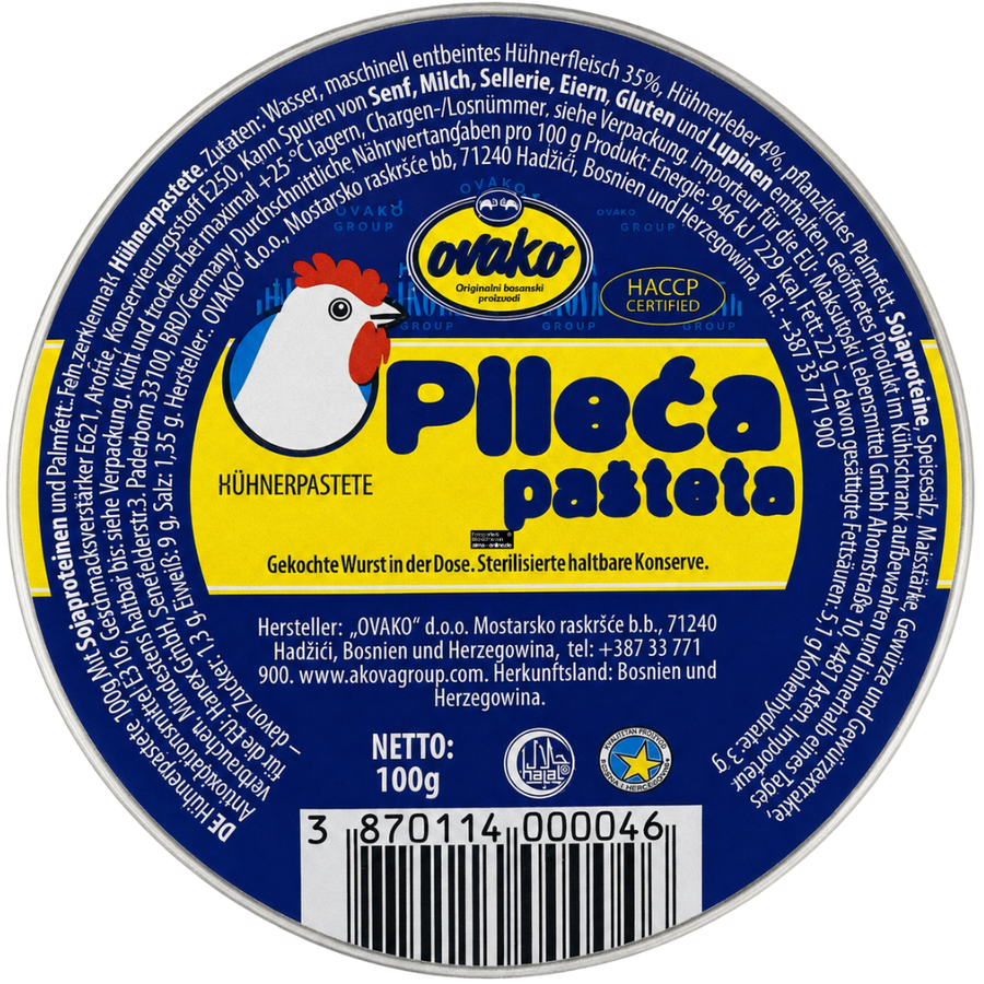 Ovako - Hähnchen Brotaufstrich mit Zusatz Pflanzenfett und Sojaprotein Halal 100g