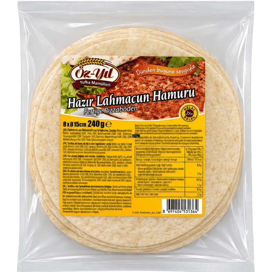 Öz-Yıl - Fertige Pizzaböden, Hazır Lahmacun Hamuru (8 Stück ca. 15cm) 240g