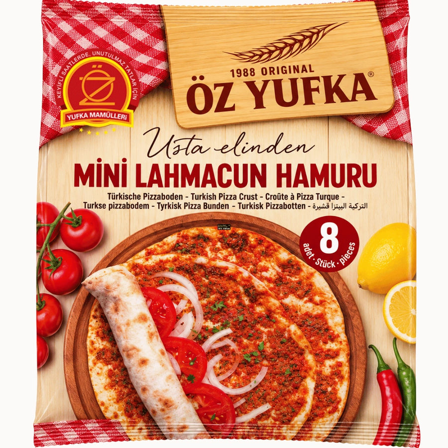 Öz Yufka - Türkische Pizzaboden, Mini Lahmacun Hamuru (8 Stück ca. 16,3cm) 224g