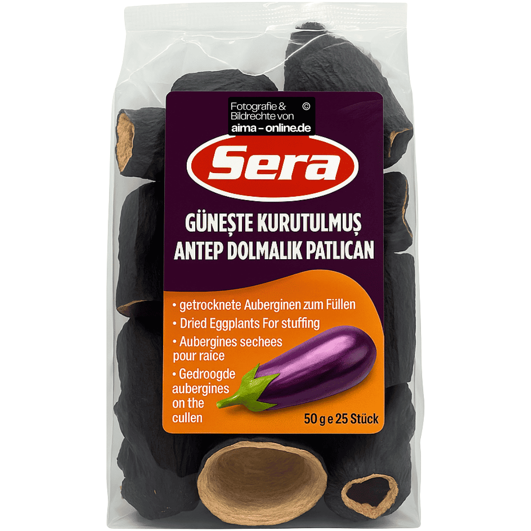 Sera - Getrocknete Auberginen zum Füllen, Güneste Kurutulmus Antep Dolmalik Patlican 50g 25er