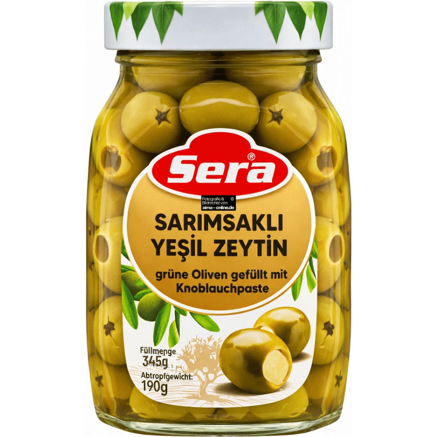 Sera - Sarımsaklı Yeşil Zeytin, Grüne Oliven gefüllt mit Knoblauchpaste 345g