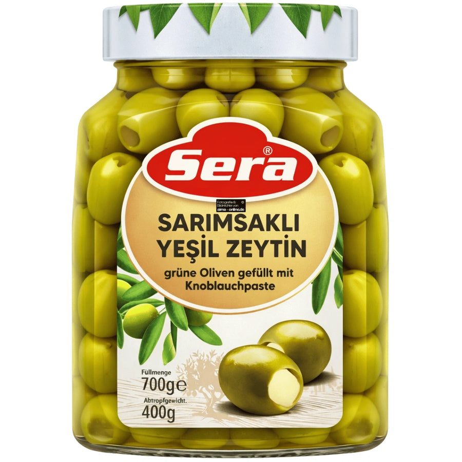 Sera - Sarımsaklı Yeşil Zeytin, Grüne Oliven gefüllt mit Knoblauchpaste 700g