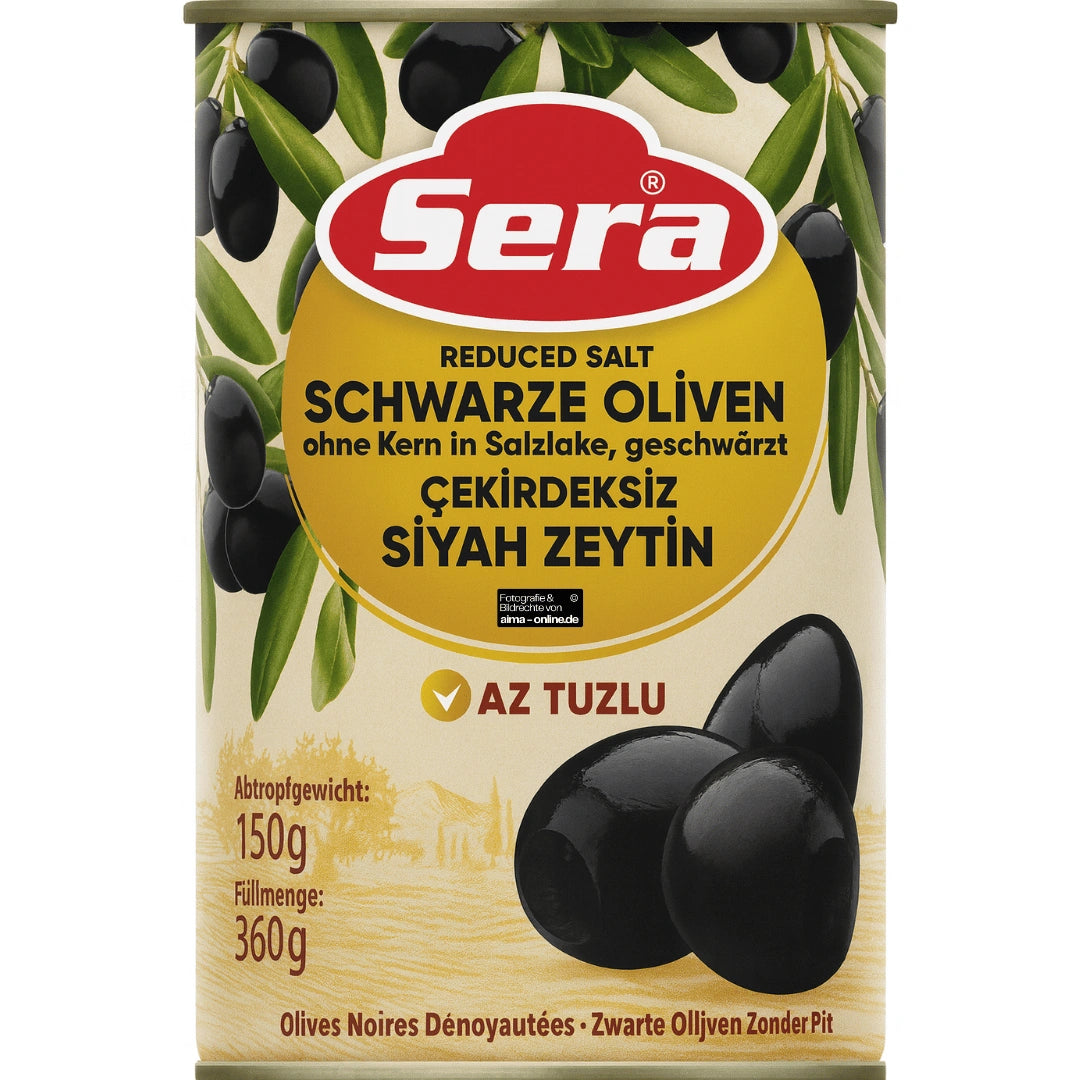 Sera - Siyah Zeytin, Schwarze Oliven ohne Kern in Salzlake 360g