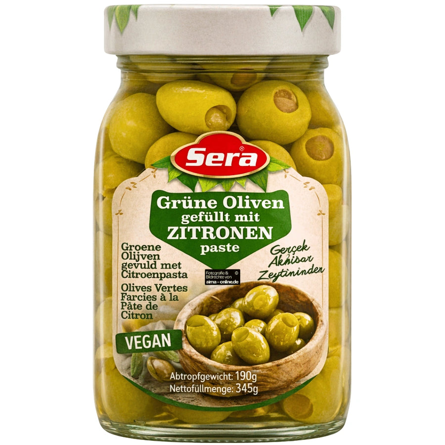 Sera - Limonlu Yeşil Zeytin, Grüne Oliven gefüllt mit Zitronen paste 345g