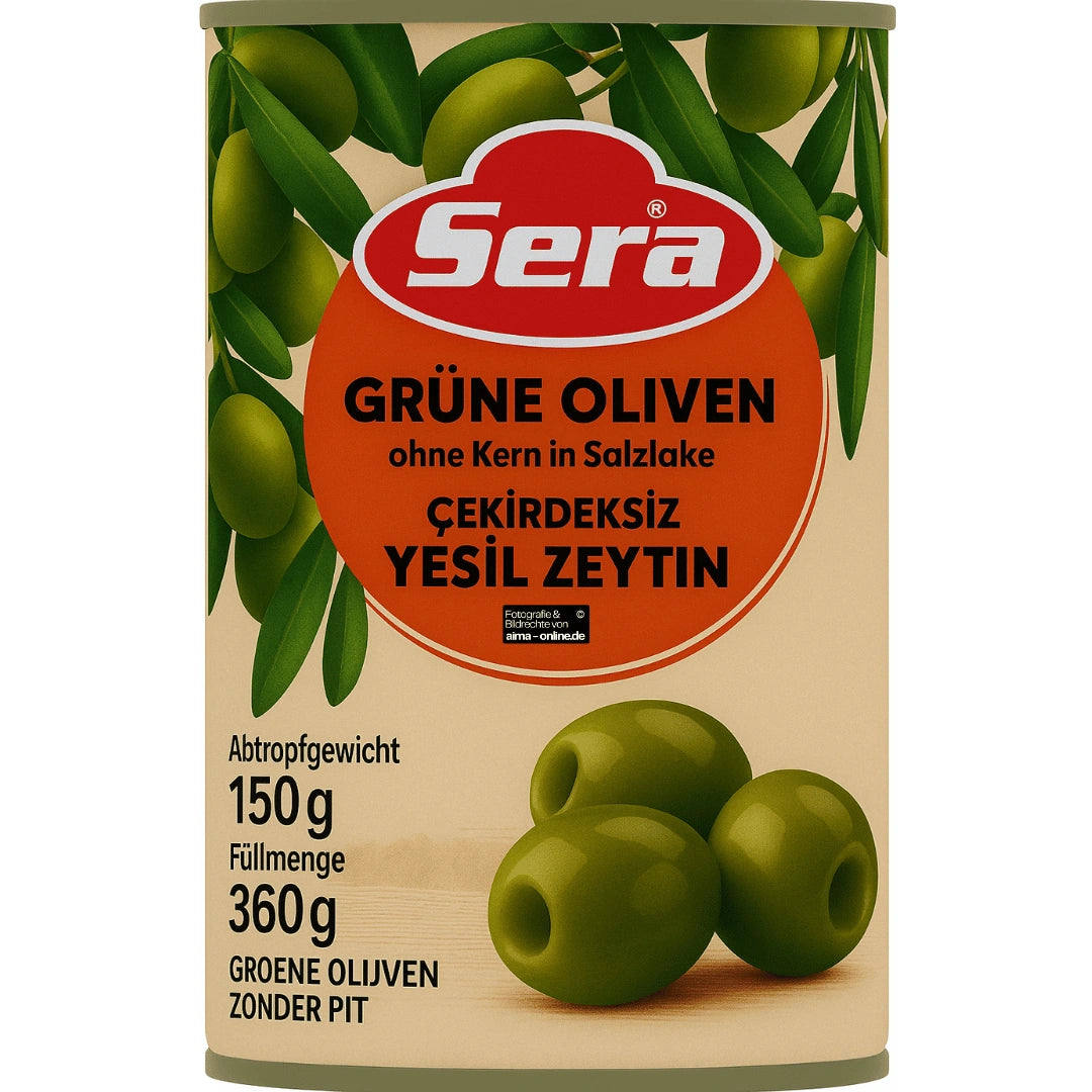 Sera - Yeşil Zeytin, Grüne Oliven ohne Kern in Salzlake 360g