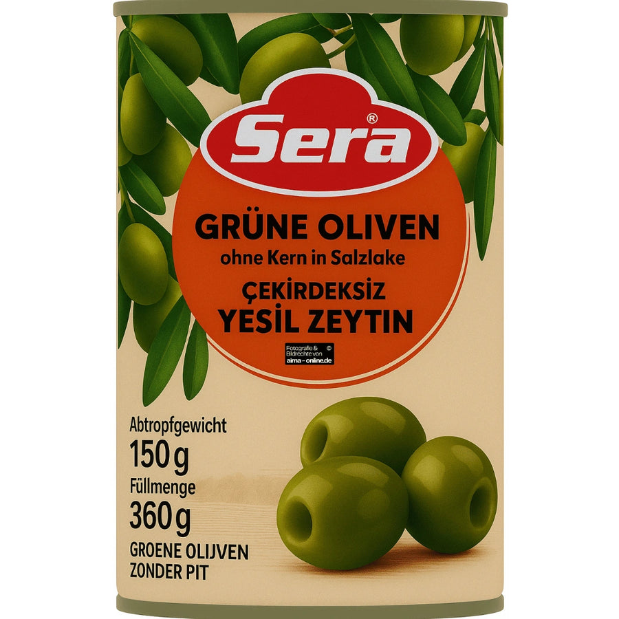 Sera - Yeşil Zeytin, Grüne Oliven ohne Kern in Salzlake 360g