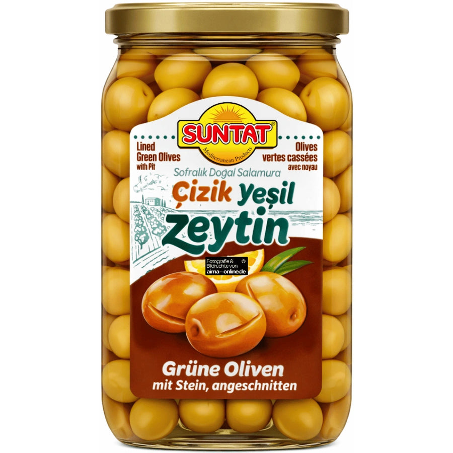 Suntat - Çizik Yeşil Zeytin, Grüne Oliven mit Stein 820g