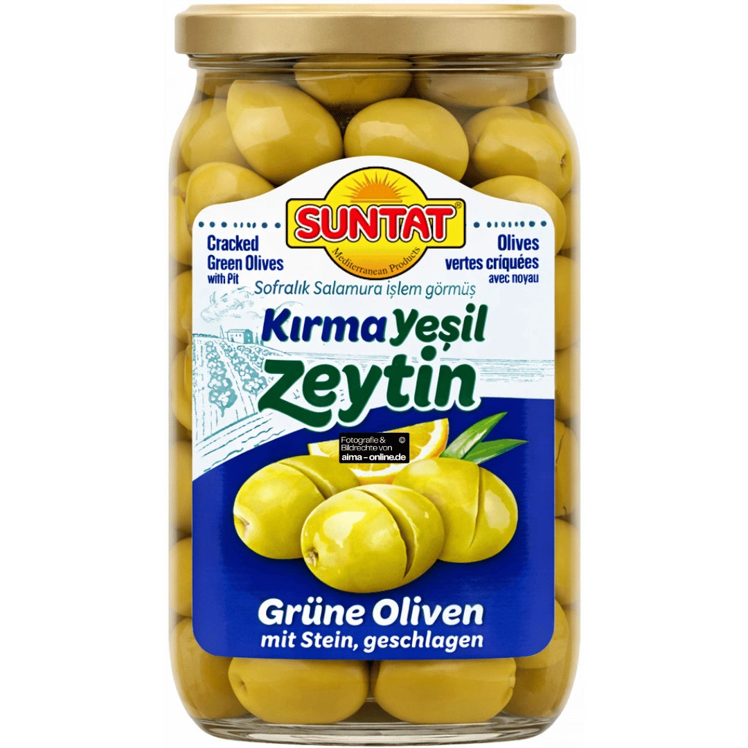 Suntat - Kırma Yeşil Zeytin, Grüne Oliven mit Stein 820g