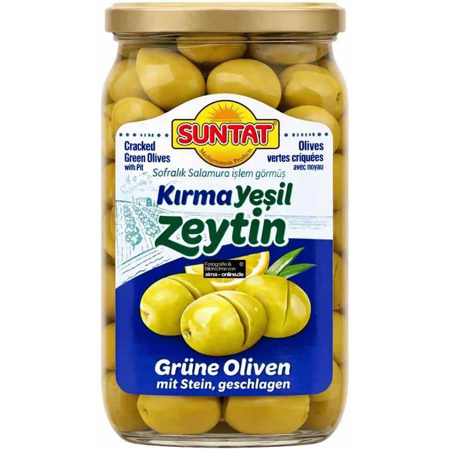 Suntat - Kırma Yeşil Zeytin, Grüne Oliven mit Stein 820g