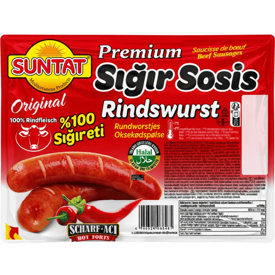 Suntat - Premium Rindswurst Scharf, Acılı Sığır Sosis 640g
