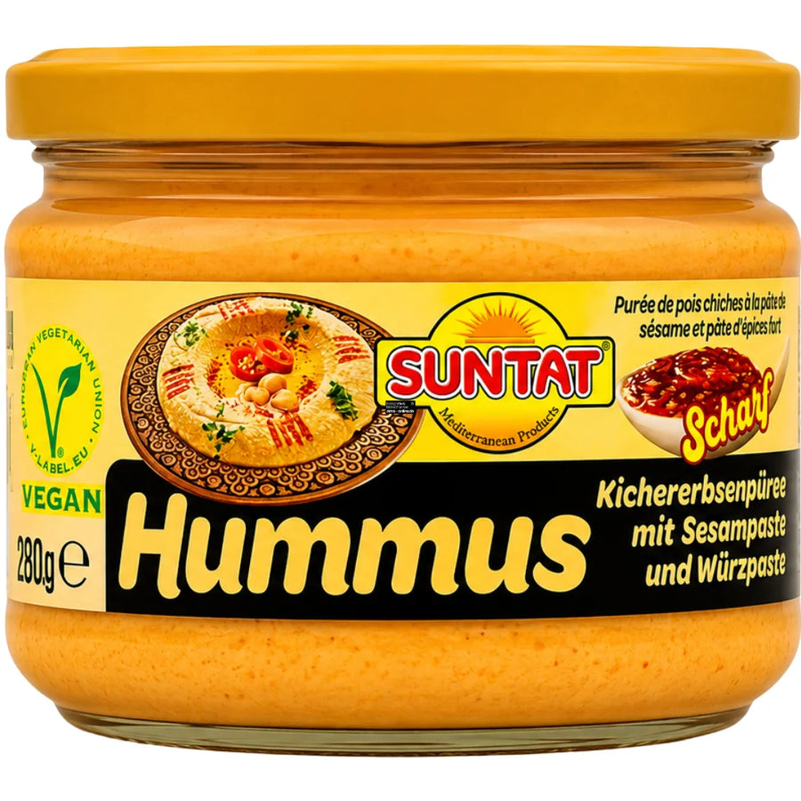 Suntat - Hummus Kichererbsenpüree mit Sesampaste und Würzpaste Scharf 290g